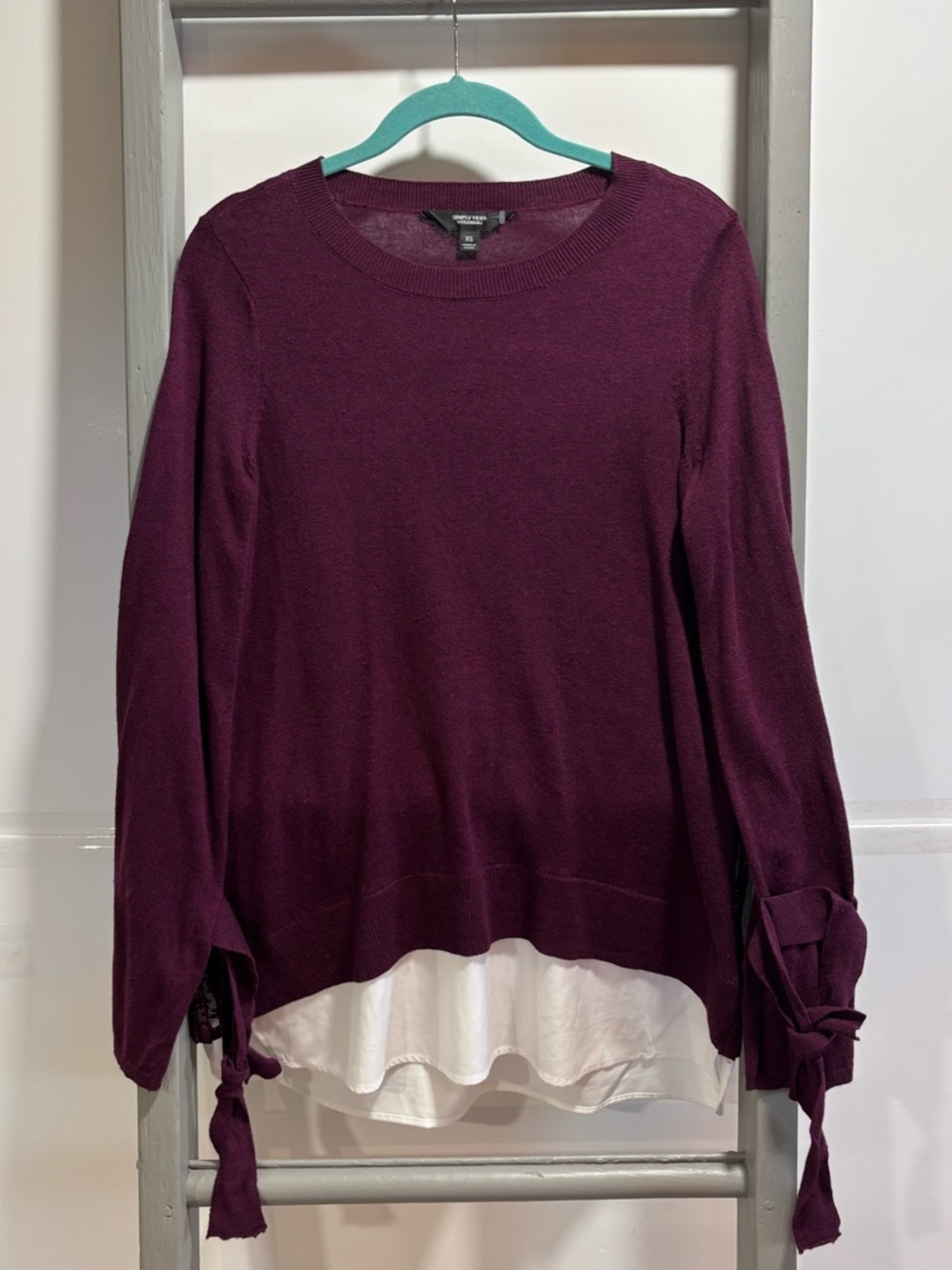 Simply Vera Wang XS Layered-Hem shirt/Sweater, preppy, collegiate, feminine lace